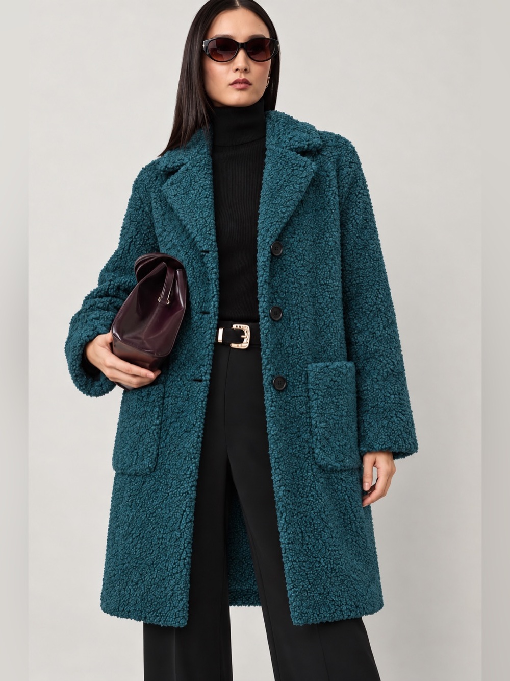 Ann Taylor Teal Teddy Bouclé Knee-Length Coat